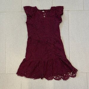 Charming Burgundy Lace Kids Dress